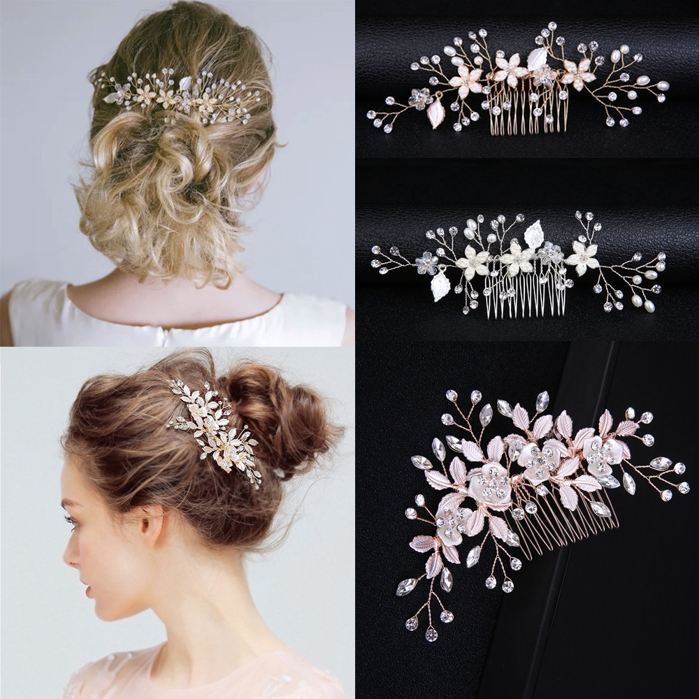 Lược cài tóc phối hoa hồng thanh lịch cho cô dâu