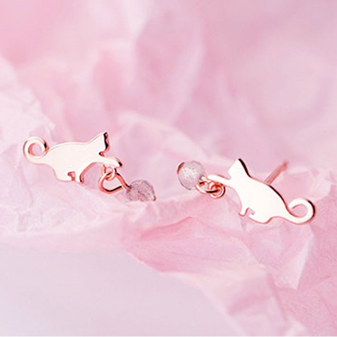 Bông Tai Nữ Bạc Ý S925 Cao Cấp Hình Con Mèo B2440 - Bảo Ngọc Jewelry