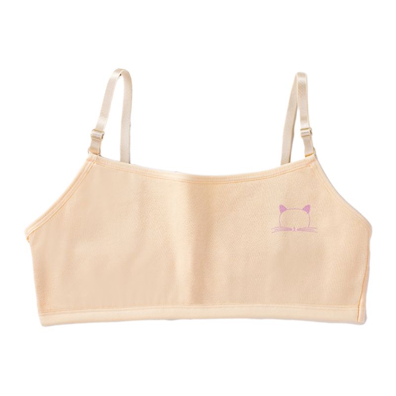 Áo Ngực Cotton Hai Lớp Màu Kẹo Ngọt In Họa Tiết Mèo Hoạt Hình Dễ Thương Dành Cho Tuổi Teen