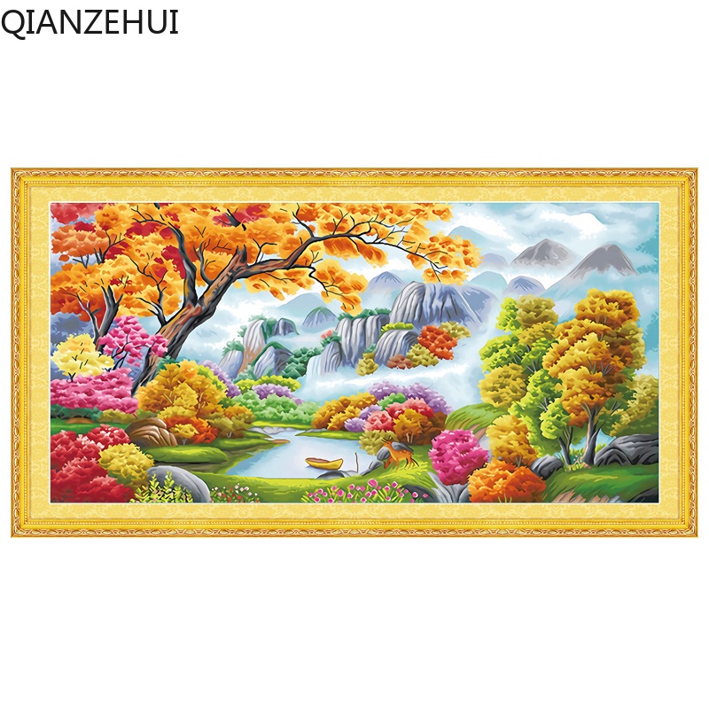 Bộ Dụng Cụ Thêu Tranh Sơn Dầu 11CT DIY Hình Phong Cảnh Châu Âu