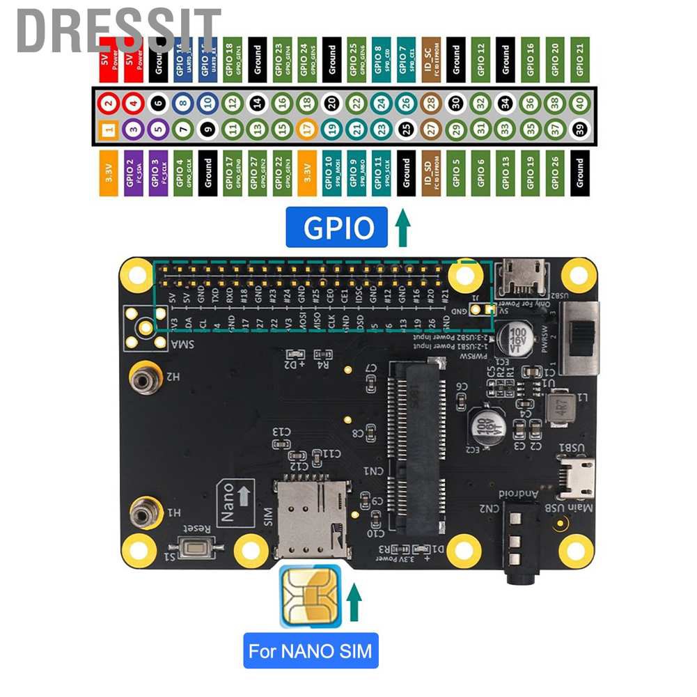 Mũ Rộng Vành 3g / 4g Lte Cho Raspberry Pi 4 3 2 B + Với Khe Thẻ Sim