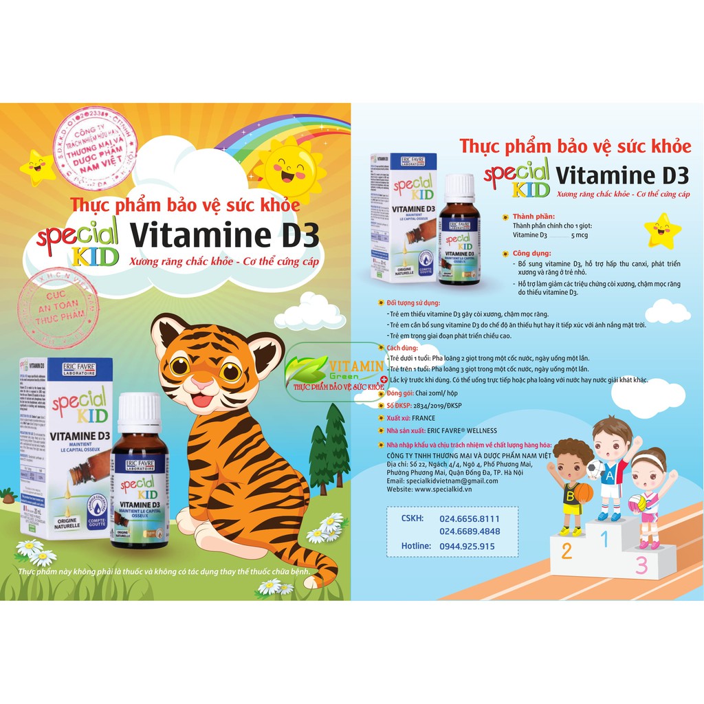 SPECIAL KID VITAMINE D3 BỔ SUNG VITAMIN D3 CHO BÉ 20ml | NHẬP KHẨU CHÍNH HÃNG PHÁP