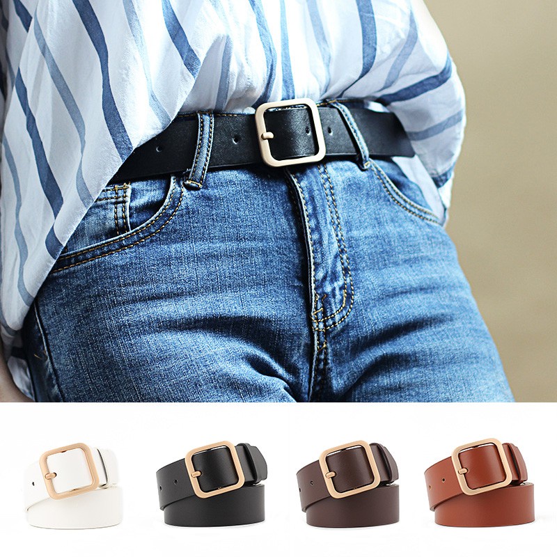 Thắt Lưng Giả Da Khóa Vuông Dễ Điều Chỉnh Thời Trang Cho Nữ