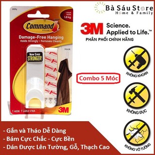 Combo 5 Móc treo tường cường lực siêu dính 1.8kg Command 3M 17403