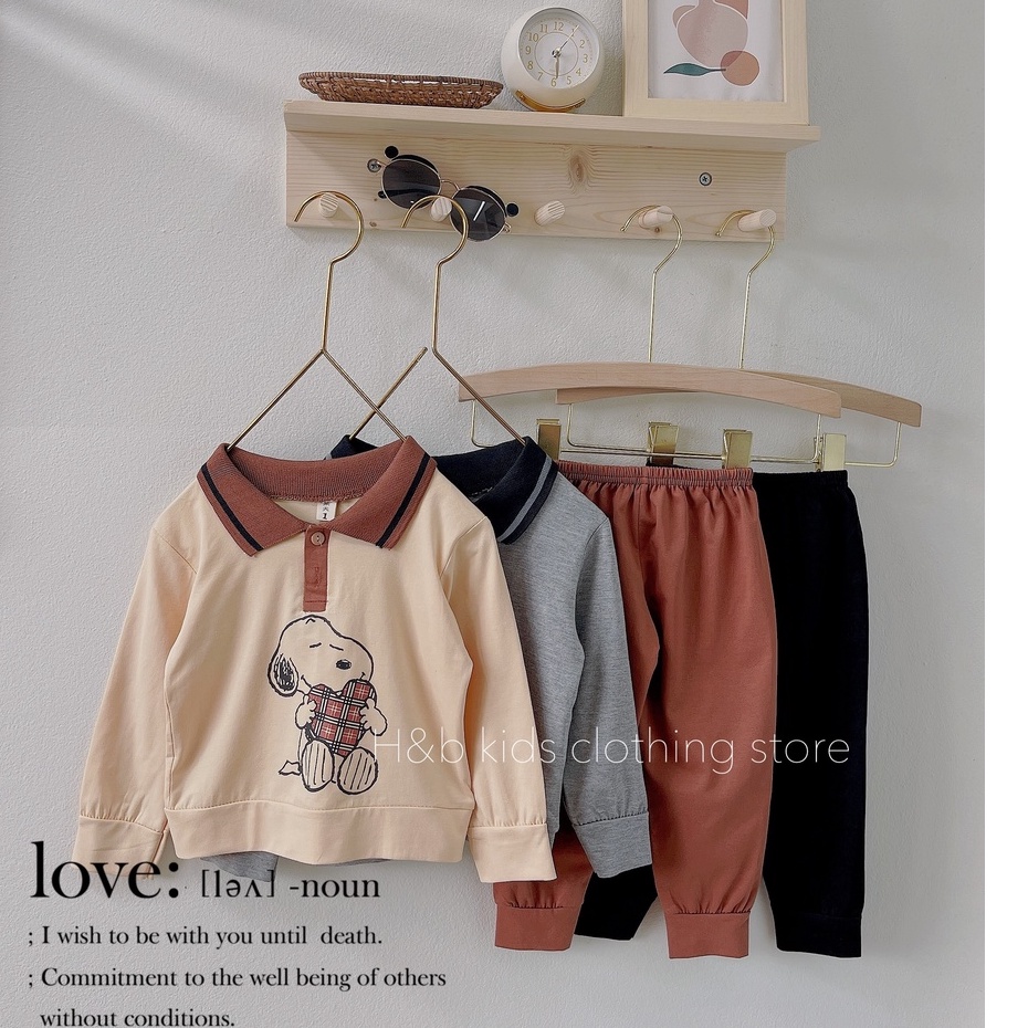 Set Quần Áo Dài Tay Chất cotton In Hình Snoopy Cho Bé Trai