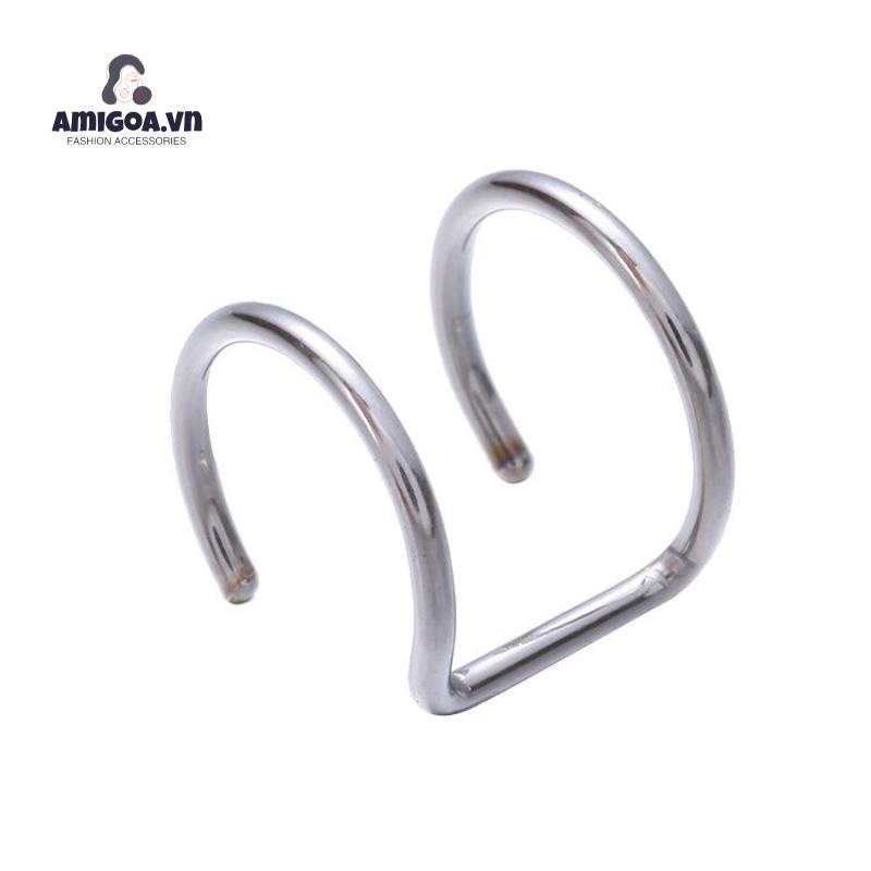 Khuyên Tai Dạng Kẹp Đôi Bằng Thép Không Gỉ Đơn Giản
