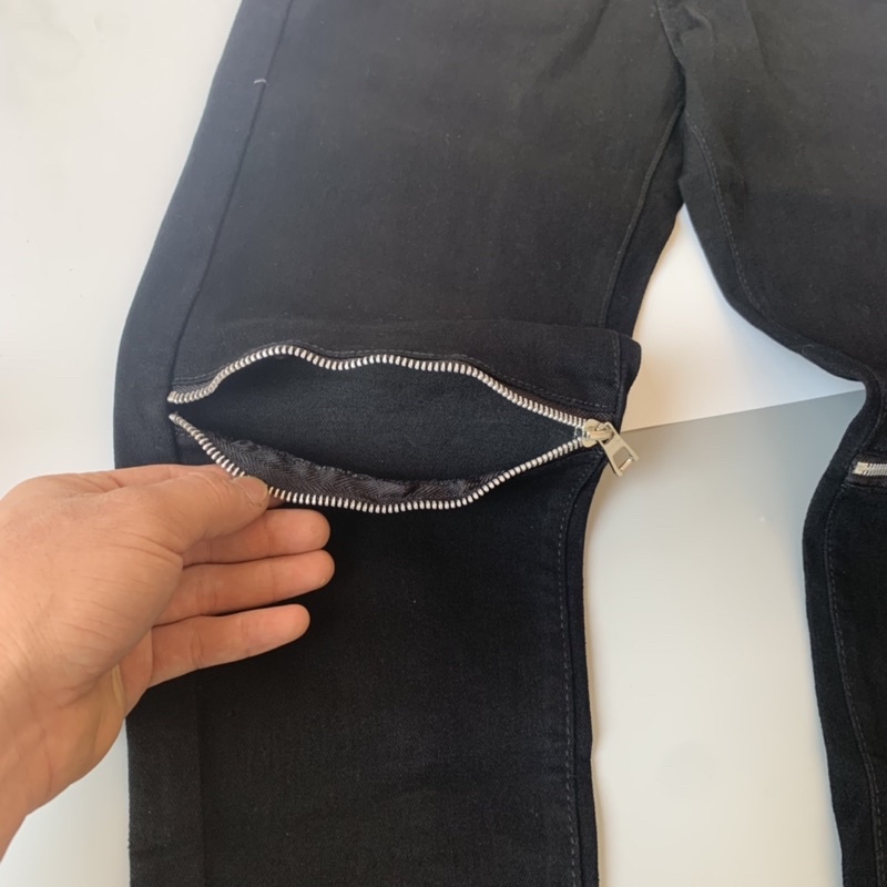 Quần Bò Đen Nam Phối Zip Khoá Gối Cao Cấp- Kèm Video