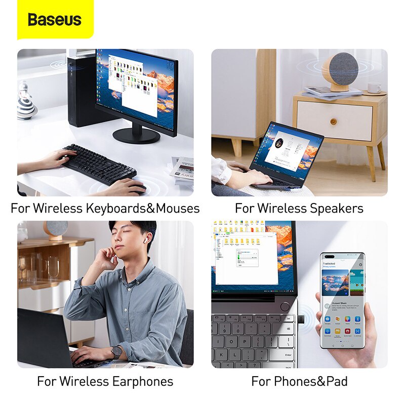 USB Bluetooth 5.0 Baseus BA04 cho máy tính, laptop Windows/MacOS