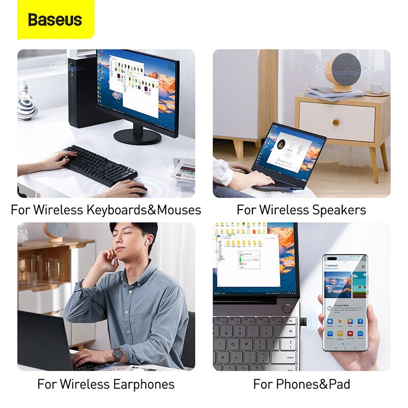 USB Bluetooth 5.0 Baseus BA04 cho máy tính, laptop Windows/MacOS