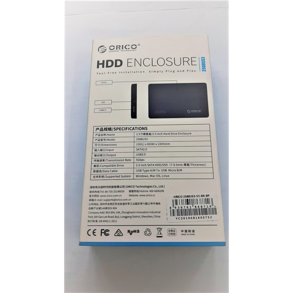 Ổ Cứng Ngoài Hdd 2.5 Inch Usb 3.0 Orico 2588us3 - Màu Đen