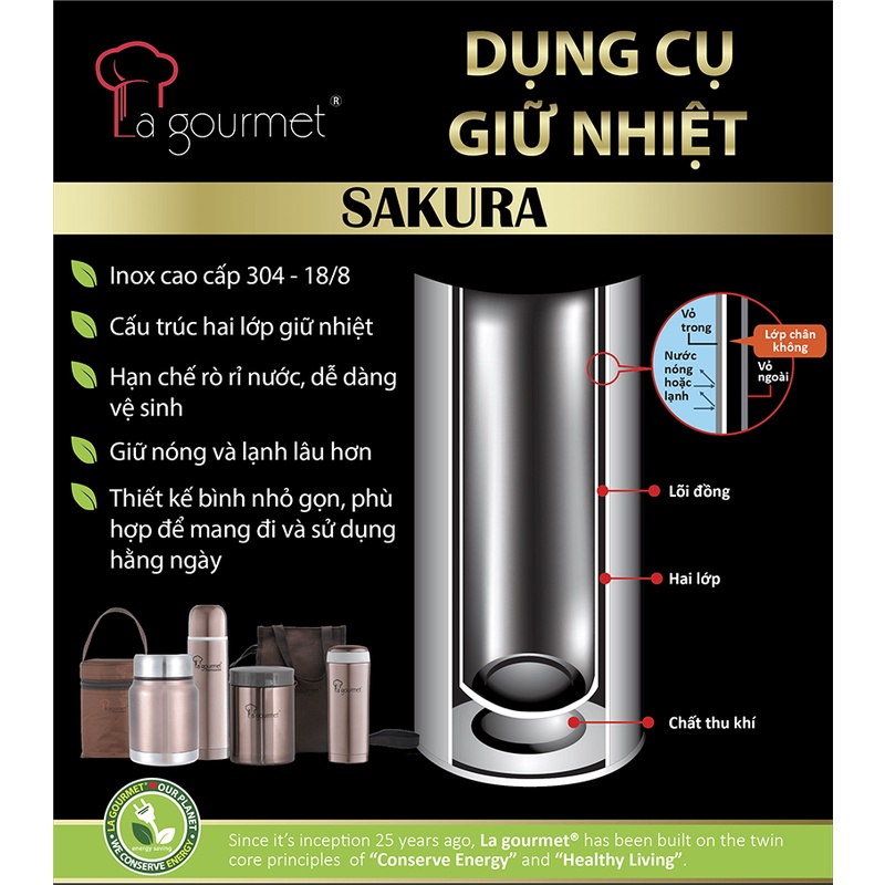 Bình giữ nhiệt La gourmet Sakura 500ml nâu đồng (bảo hành 5 năm) - 302656