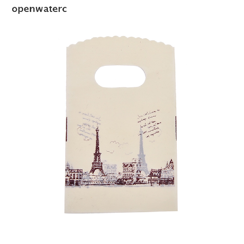 Set 100 Túi Mua Sắm Bằng Nhựa Màu Hồng In Hình Tháp Eiffel Có Tay Cầm