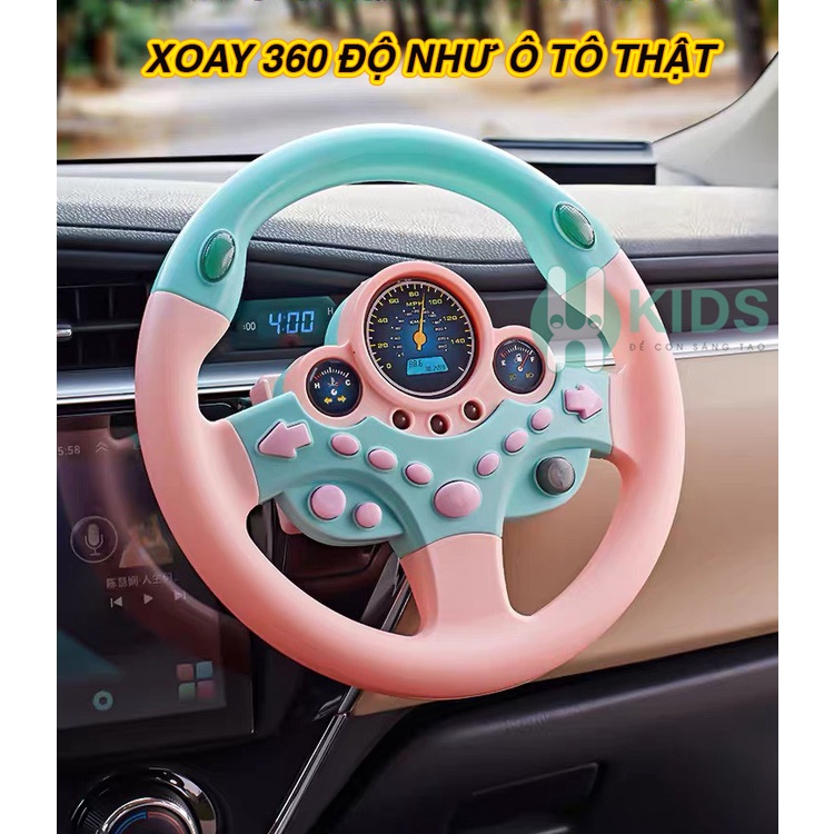 Đồ chơi vô lăng có 16 nút điều khiển kèm đèn led phát nhạc, vô lăng đồ chơi gắn xe ô tô xoay 360 độ cho bé