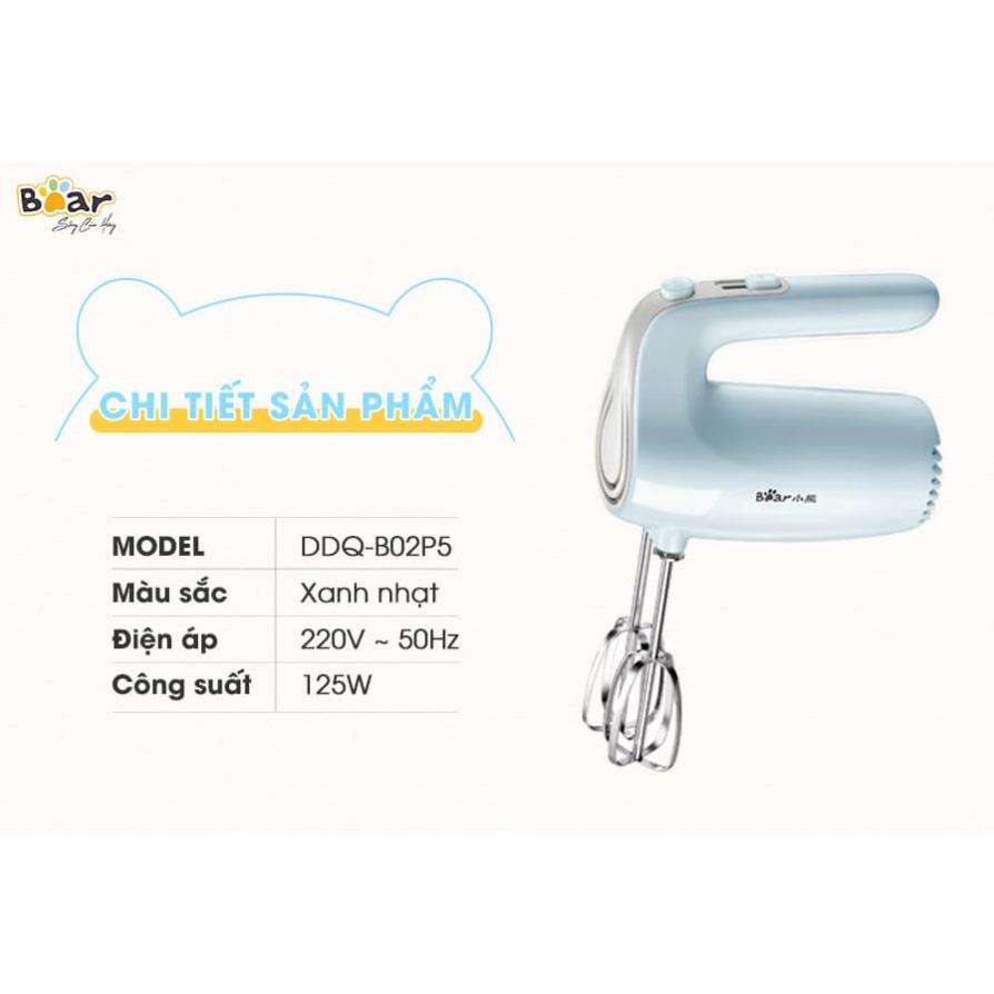 Máy đánh kem/trứng cầm tay mini Bear B02P5, Công suất 125W, tích hợp 5 chế độ que đánh inox chống gỉ thiết kế gọn nhẹ