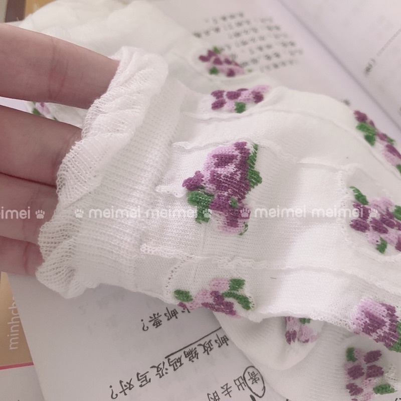 Tất Lolita cao cổ phối ren bèo màu trắng phong cách tiểu thư Hàn Quốc meimei.qc
