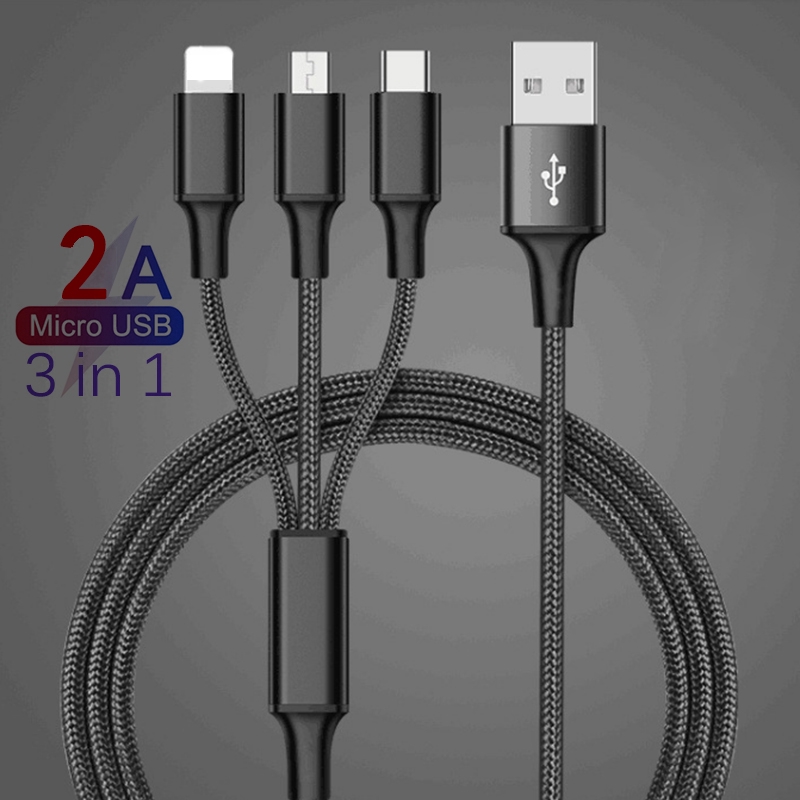 Dây cáp sạc giao diện USB Type-C 3 trong 1 2A dành cho IPhone XS X 6/6s 7/7plus 8/8plus Samsung