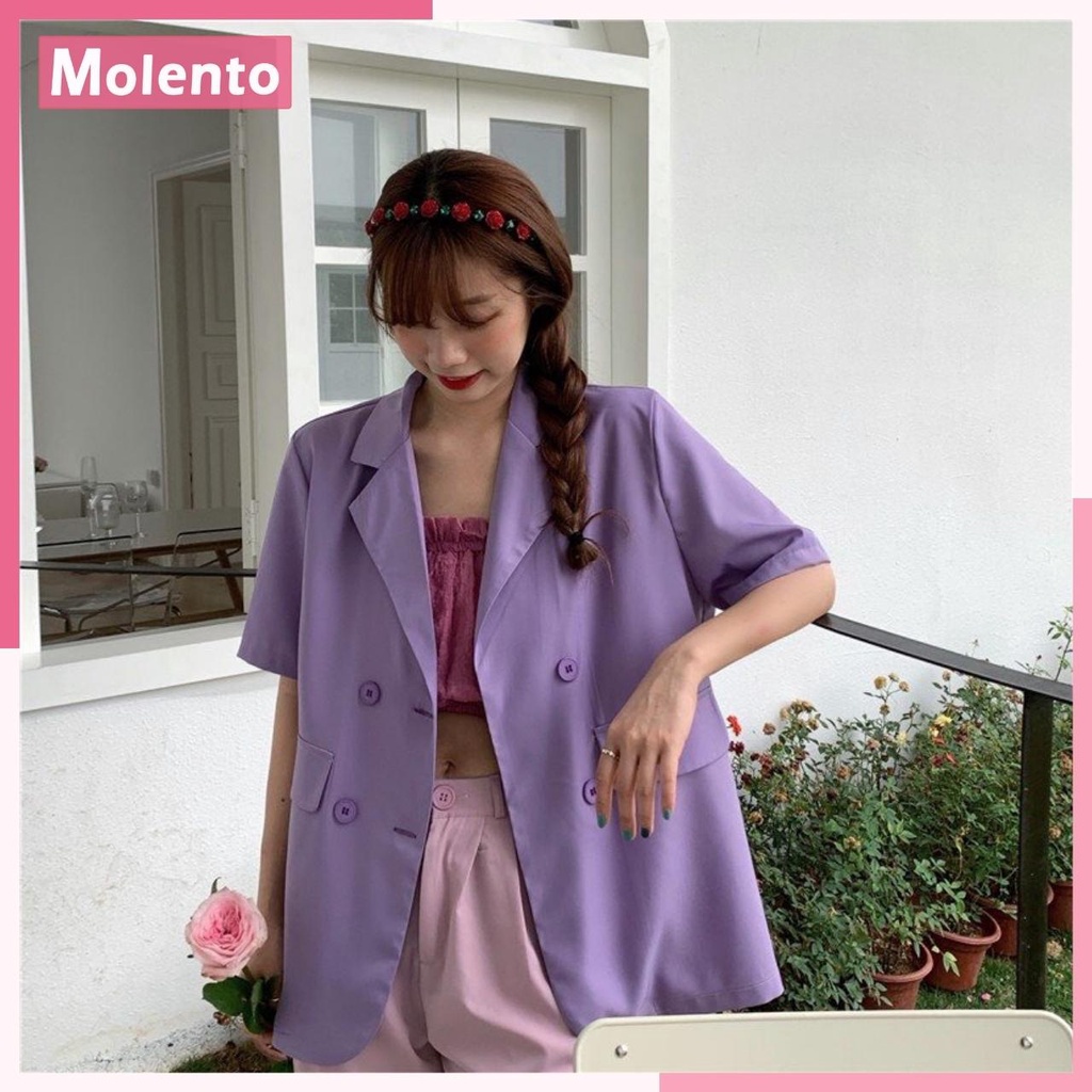Áo Blazer Nữ Tay Ngắn MOLENTO Áo Vest Nữ Blazer Hàn Quốc Cao Cấp Chất Vải Dầy Dặn Đứng Dáng Không Xù Bai Nhão - M115