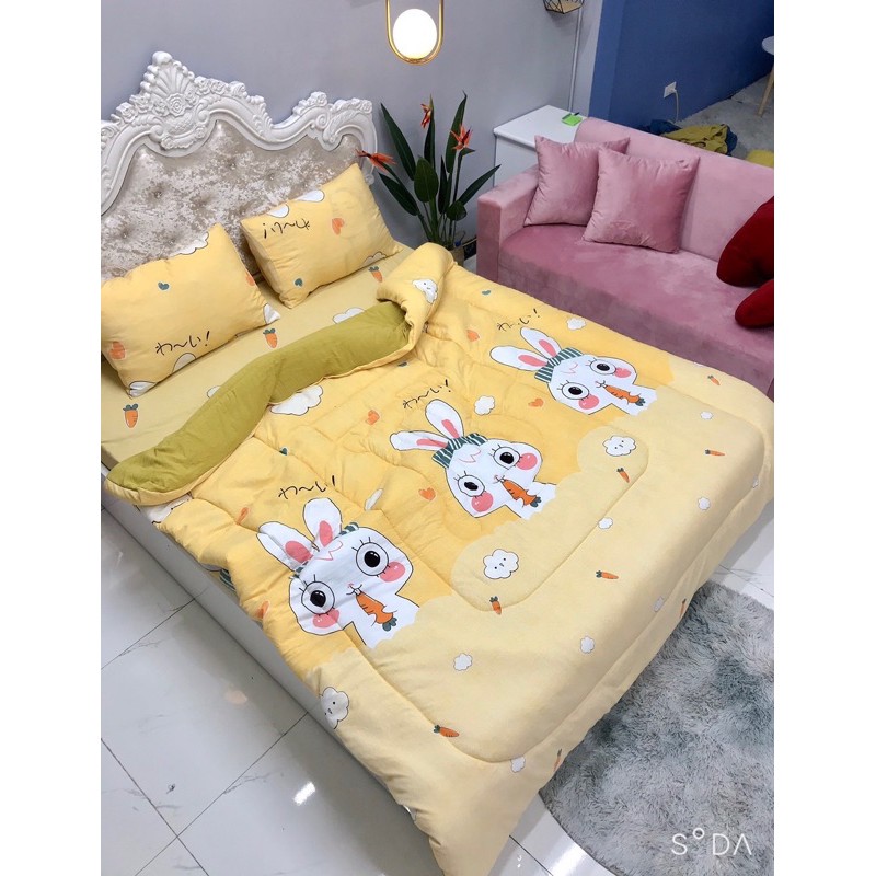 Trọn bộ 5 món ga gối chăn hè đũi siêu mềm mát nhiều mẫu ngộ nghĩnh