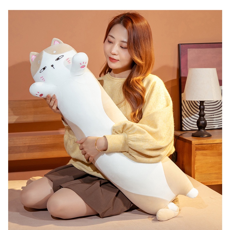 Gối Ôm Nhồi Bông Dáng Dài Mềm Mại Hình Chú Mèo Dễ Thương Làm Quà Tặng Sinh Nhật Cho Bé