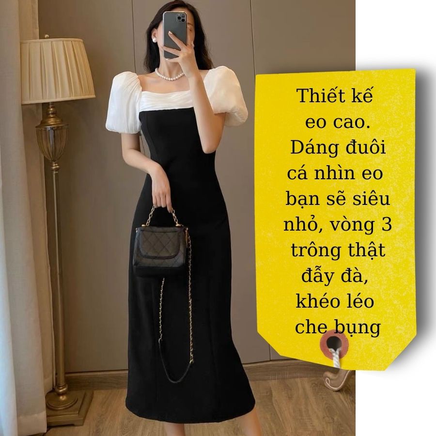 Đầm bigsize đầm dự tiệc váy đuôi cá T144 màu đen phối tơ oganza cao cấp thương hiệu NER