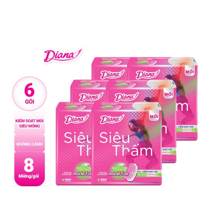 Bịch 6 Gói Băng Vệ Sinh Diana Siêu thấm Siêu mỏng không cánh