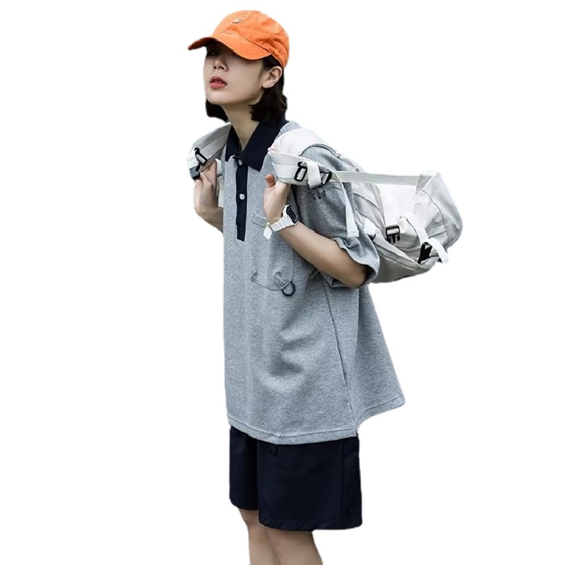 Áo Thun polo Ngắn Tay Dáng Rộng Thoáng Khí Phong Cách Đường Phố Nhật Bản Thời Trang Mùa Hè Cho Nam