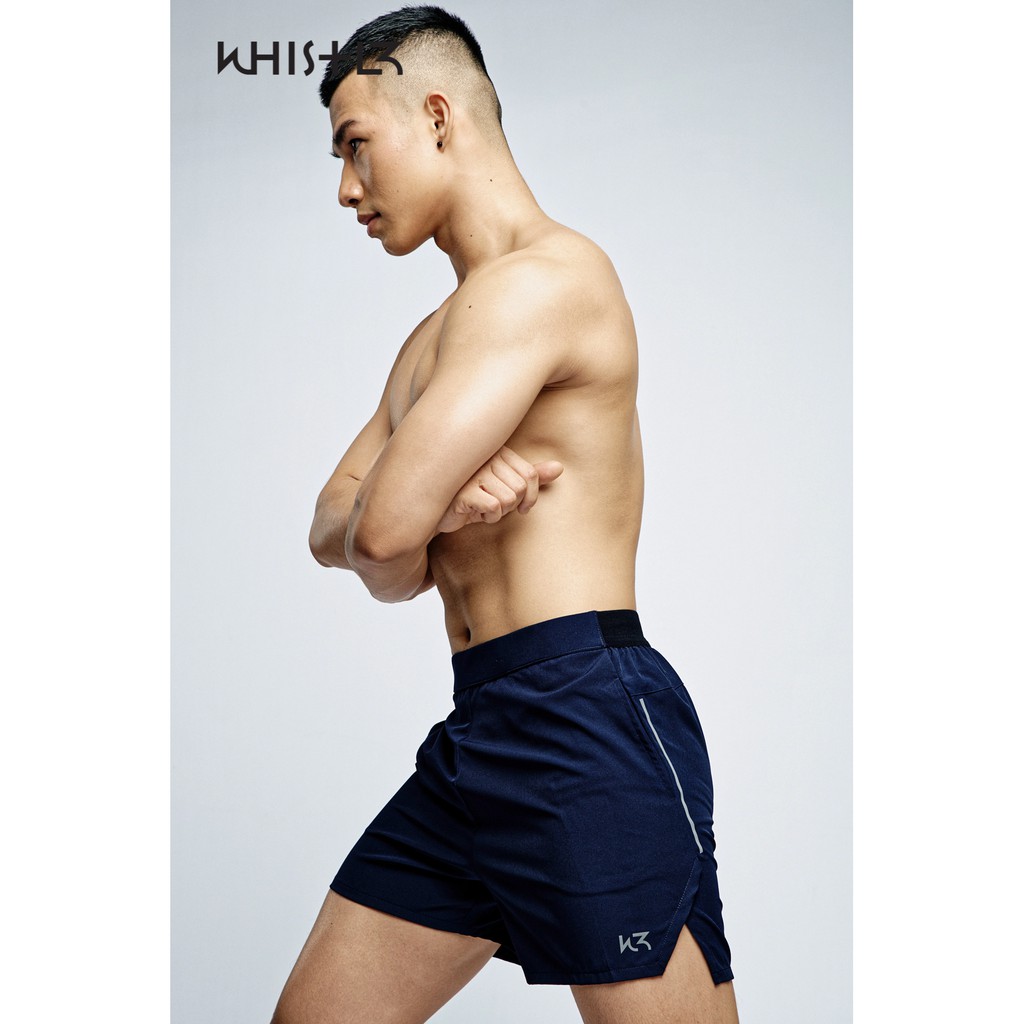 Quần Short Whistl3 Nam W3 Logo Shorts chất Poly Spandex luôn khô thoáng, 2 màu đen & navy, lưng quần bằng thun co giãn