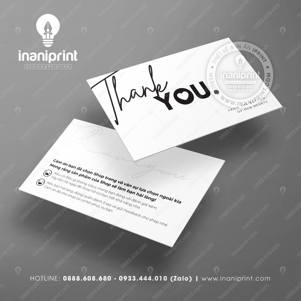 Thiệp Cám Ơn, Card Thank You Dễ Thương, Giấy Cảm Ơn Khách Hàng Trắng - Size 9X5.4Cm - Màu Trắng - Ms: 080