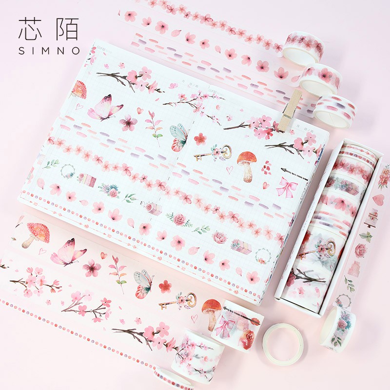 [Michi Art Store] Set Washi masking tape 8 cuộn băng dính trang trí theo tông màu phong cách Nhật Bản