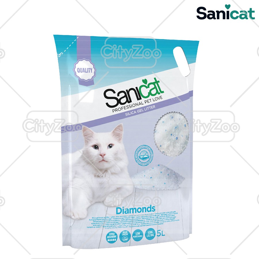 Cát thủy tinh vệ sinh cho mèo Sanicat Diamond Slilica Gel 5lit