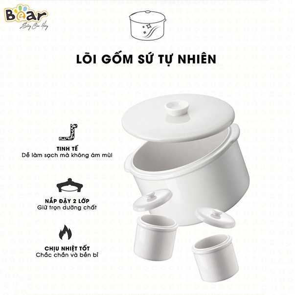 Combo Nồi Nấu Chậm 1,6L Bear SUBE002 + Máy Xay Ăn Dặm 0,6L Bear B06V1 nấu cháo, chưng yến tiện dụng