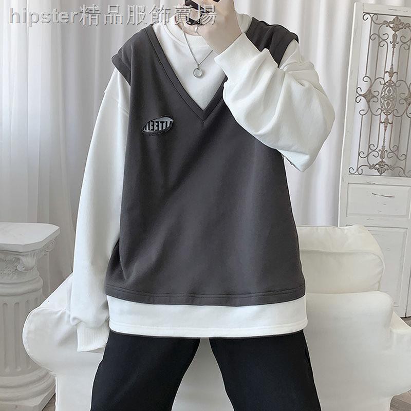 Áo Sweater Cổ Tròn Giả Nhiều Lớp Thời Trang Mùa Thu Hàn Quốc Cho Nam