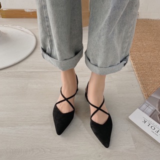 (Order) Giày búp bê quai chéo da lộn đế 3cm