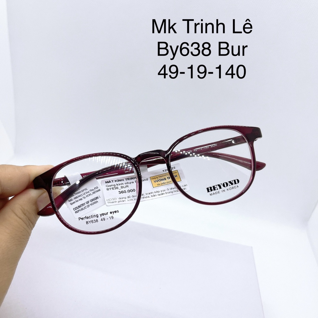 Gọng kính cận nhựa dẻo tròn By638 Hàn Quốc màu đỏ mắt kính Trinh Lê- tặng hộp
