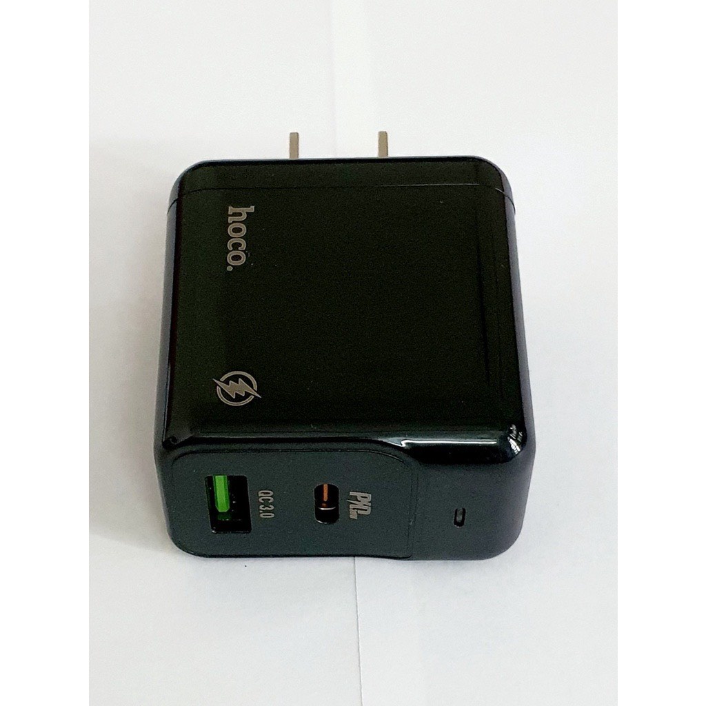 Cốc sạc PD20W Hoco HK27 chân dẹt cổng USB và Type-C , QC3.0 chất liệu chống cháy cao cấp - BH 6 tháng
