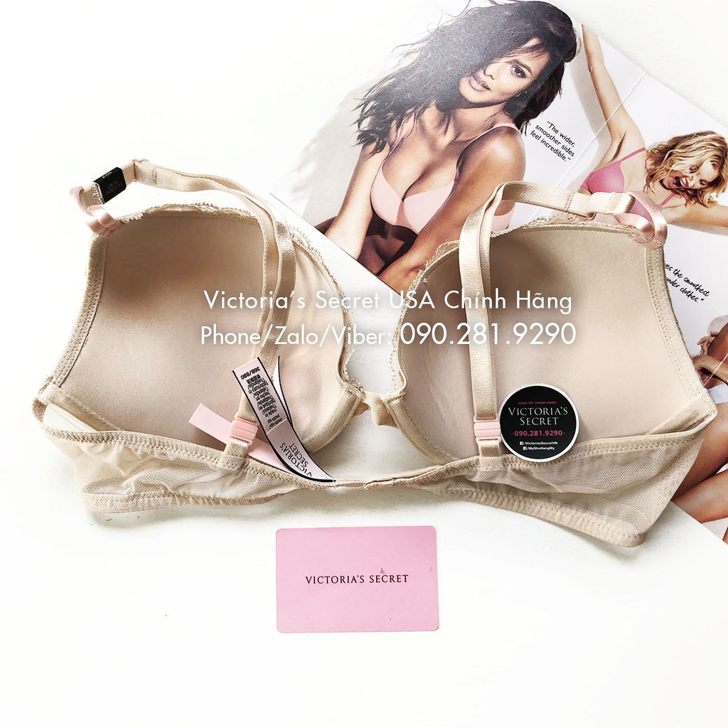 32A/A70 - Áo Lót nude phối ren (20) Favorite T Push-up nâng ngực, Champagne Lace - Hàng nhập Victoria's Secret USA