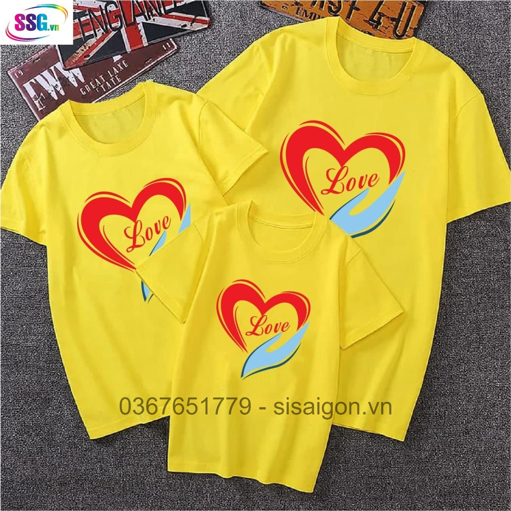 Áo thun nam nữ - áo gia đình in chữ LOVE bàn tay , chất đẹp mềm mịn thoáng mát
