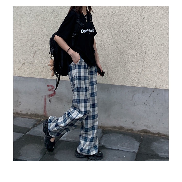 Quần Dài Thể Thao Ống Rộng Họa Tiết Ca Rô Thời Trang Dành Cho Nữ
