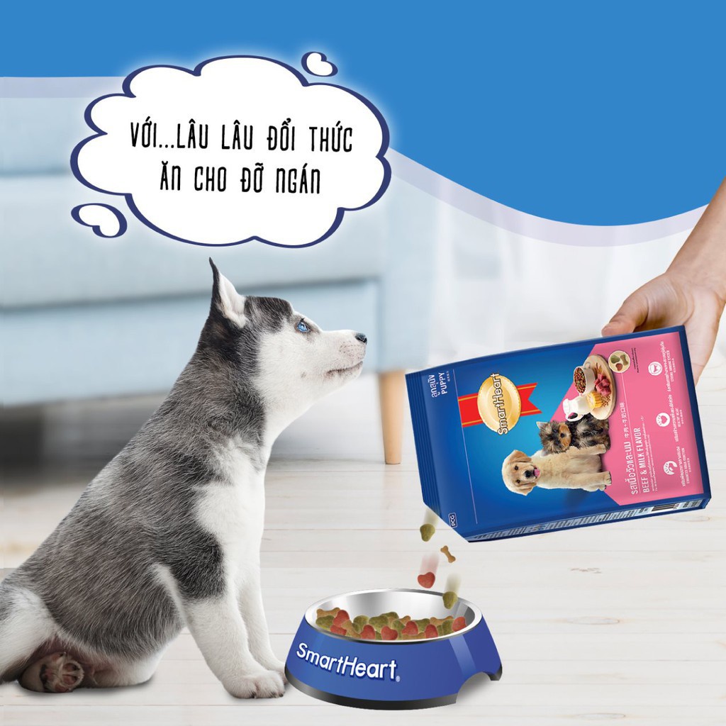 Túi 400g Thức Ăn Hạt Khô Vị Thịt Bò Và Sữa Cho Chó Con Puppy SmartHeart