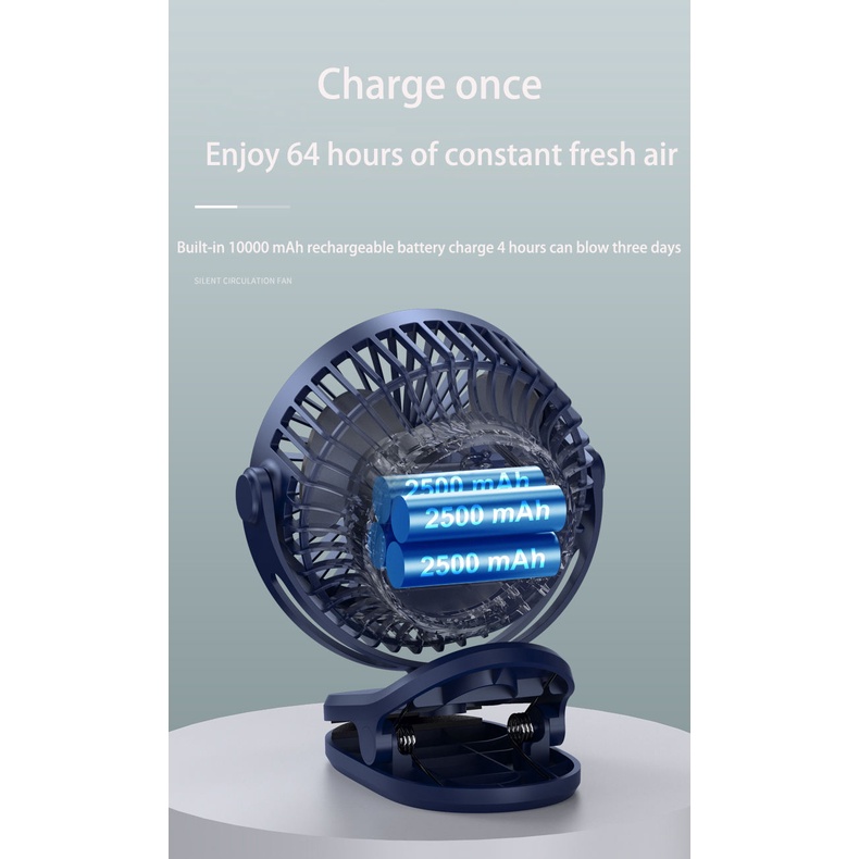 Quạt mini sạc điện 10000mah quạt kẹp GF07, Quạt mini pin trâu Điều chỉnh bốn tốc độ pin siêu bền,Rare Department Store