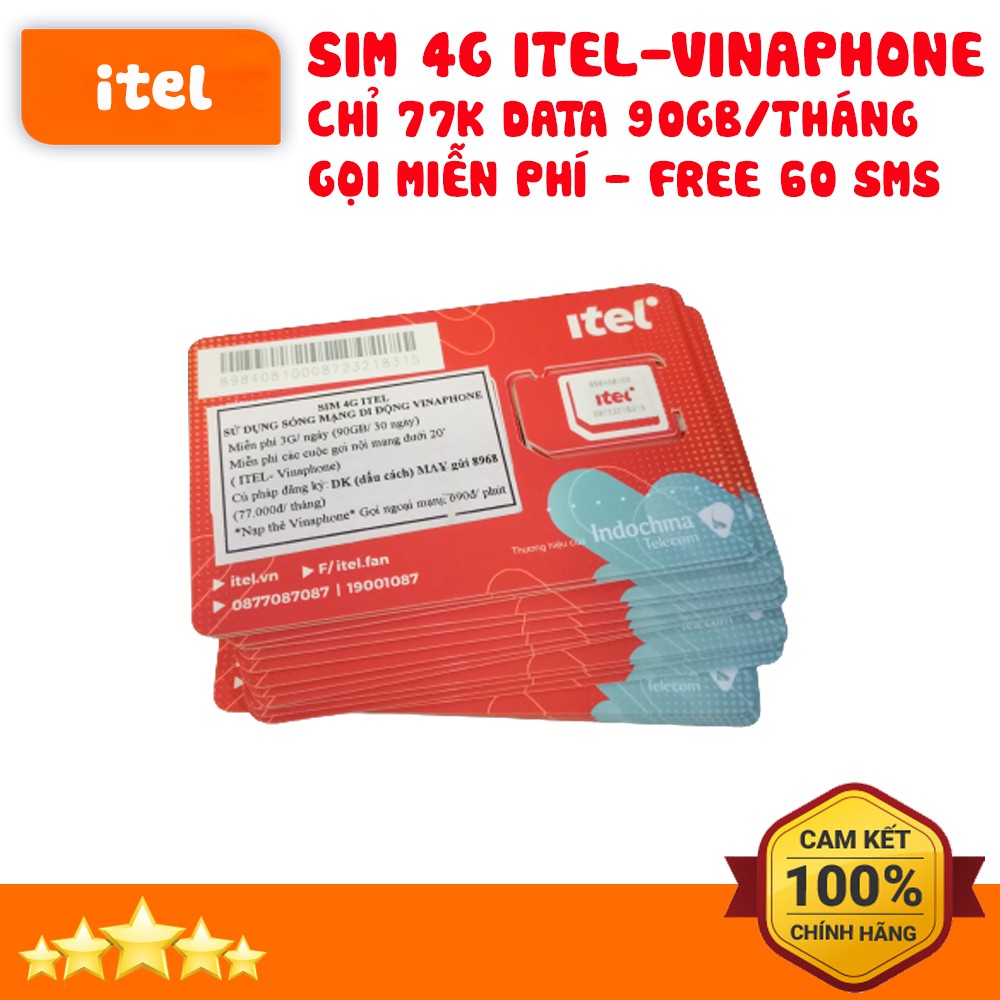 Sim 4G ITEL - Vina gói MAY77 - 90Gb/Tháng - Gọi Miễn Phí Vinaphone & Itel - Giá Siêu Rẻ