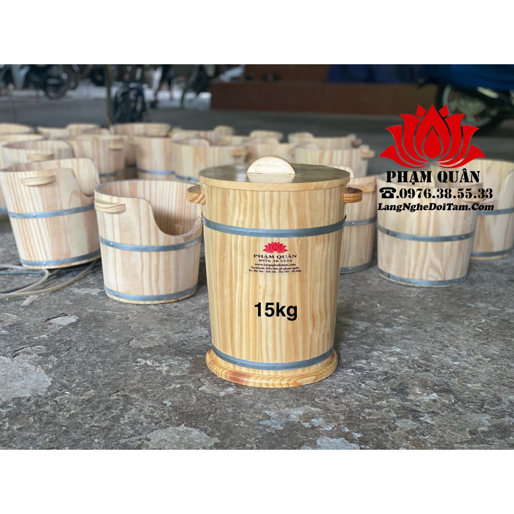 Thùng gỗ đựng gạo 10kg, thùng đựng gạo bằng gỗ phong thuỷ