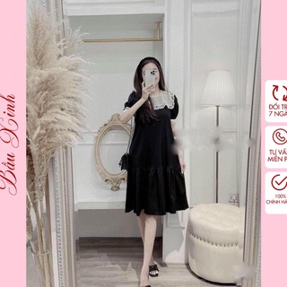 Đầm bầu -váy bầu bigsize thiết kế dáng suông chất lụa cao cấp ngắn tay màu đen siêu đẹp freesize từ 45kg đến 75kg