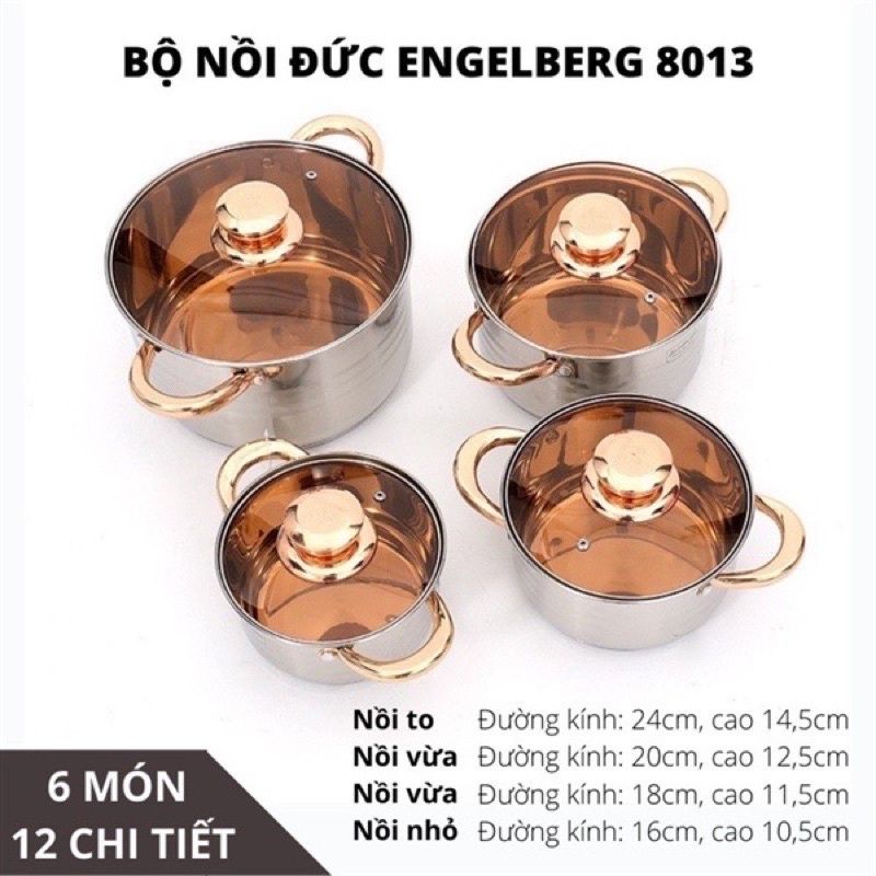 BỘ NỒI 6 MÓN 12 CHI TIẾT ENGELBERG CÔNG NGHỆ ĐỨC