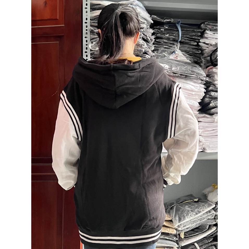 Áo bomber 08 áo khoác nỉ phối tay trắng Chất Nỉ có nút  ZOZO_UNISEX