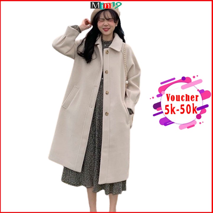 Áo dạ dáng dài MIN19 áo vest nữ blazer công sở Hàn Quốc 2 lớp form rộng bigsize túi nắp cá tính màu be sữa thời trang