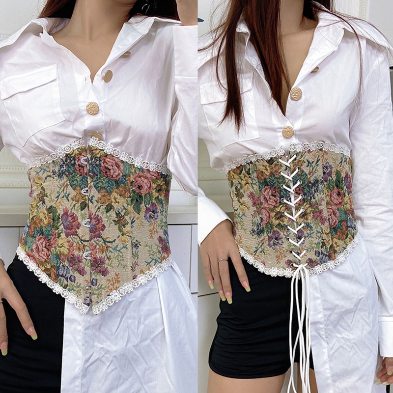 Áo Nịt Ngực Corset Họa Tiết Tranh Sơn Dầu Vintage Cho Nữ
