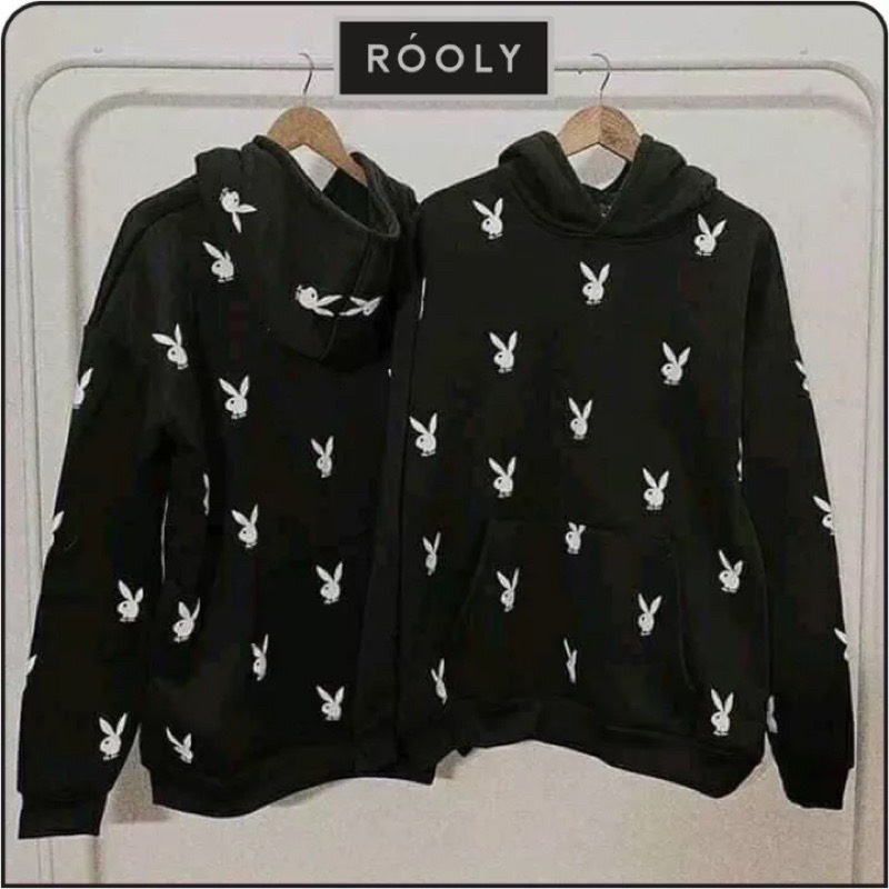 Áo Hoodie Họa Tiết Thỏ Play In Kín Chất Nỉ Cotton Dày Dặn BIGOMALL