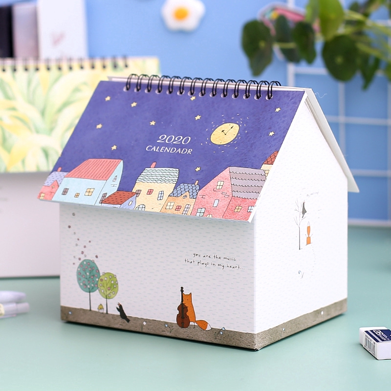 Desktop hộp lưu trữ gấp nhà sáng tạo lịch 2020 nhỏ tươi xách tay đa chức năng Desktop Calendar