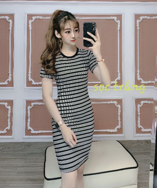 [Mã FAMAYWA2 giảm 10K đơn 50K] đầm body tay ngắn gân tăm có video cận chất vải | BigBuy360 - bigbuy360.vn